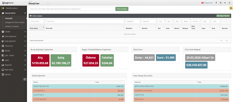 Sinerji Cari Dashboard